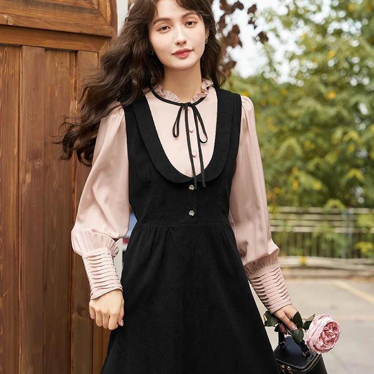 Elegantes französisches Vintage A-Linien Trägerkleid für den Herbst