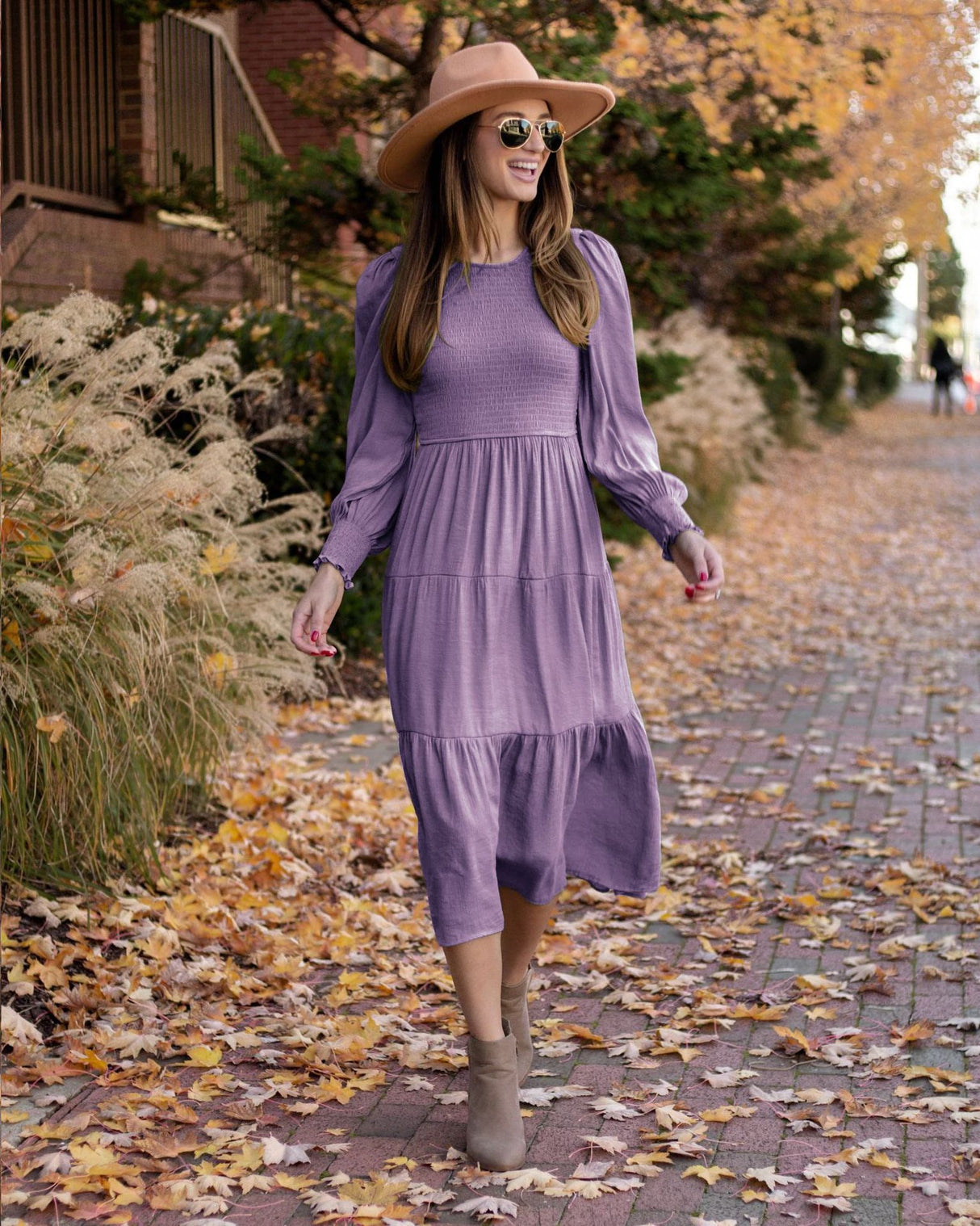 Vestido fruncido de cintura alta con cuello redondo, estilo retro francés, elegante, estilo europeo y americano