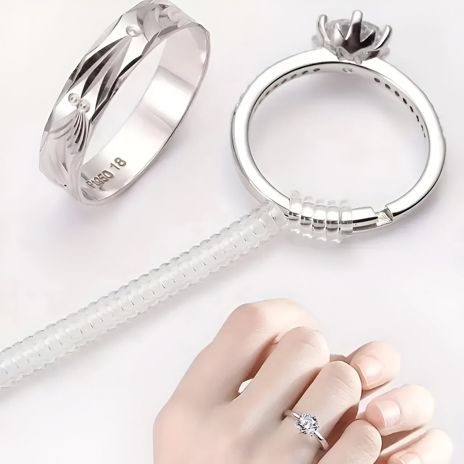 Reductor de tamaño de anillo ajustable: herramienta de cambio de tamaño transparente invisible para un ajuste perfecto (juego de 1 a 4 piezas)