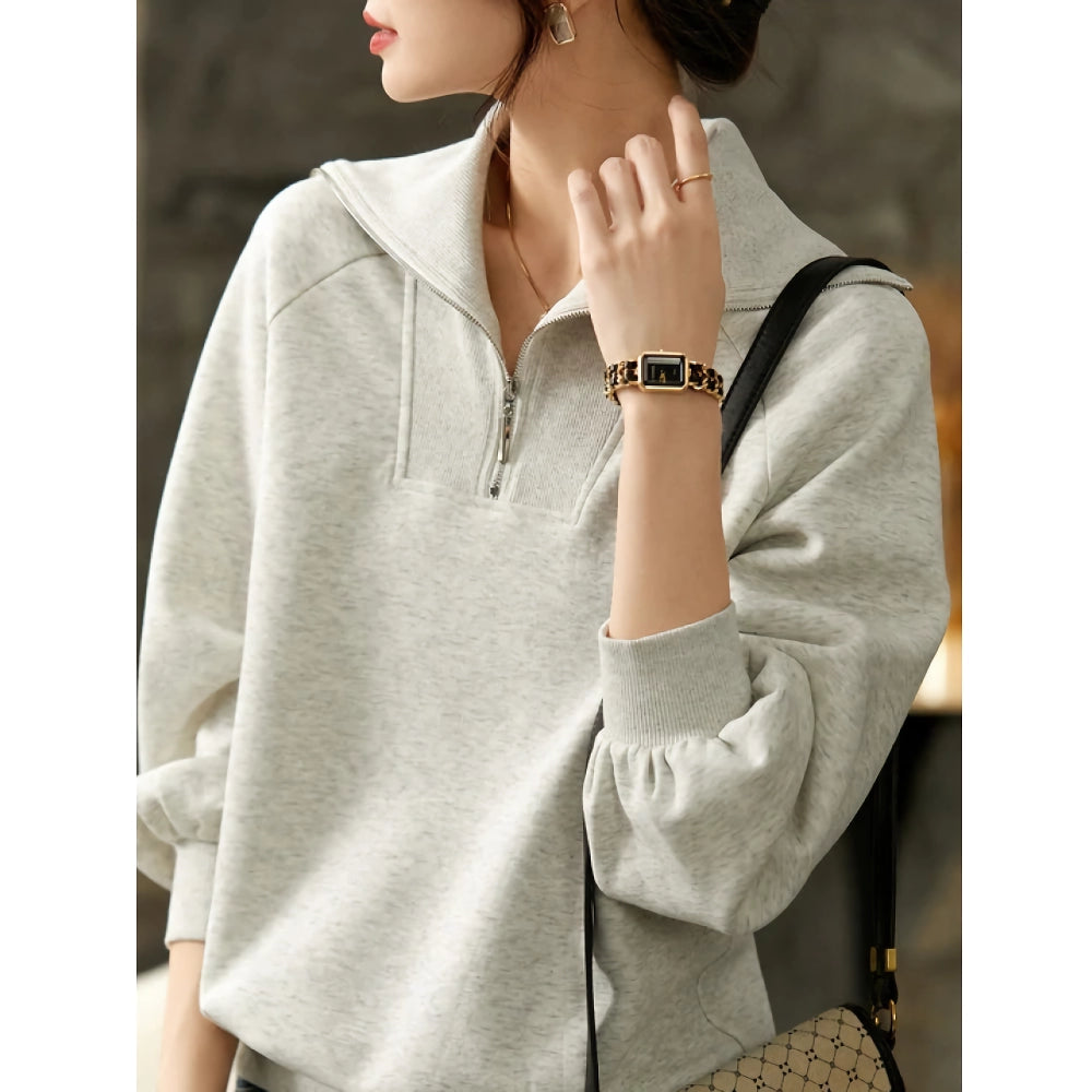 Lockeres Sweatshirt mit halbem Reißverschluss