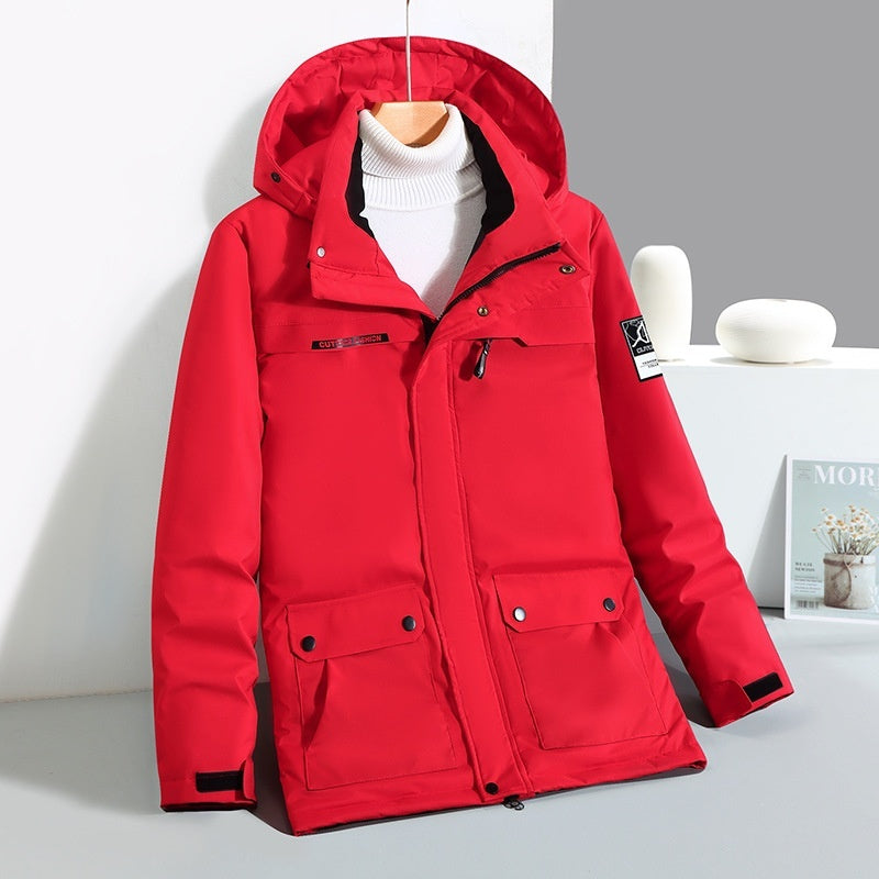 Chaqueta de plumón de pato para hombre, de longitud media, gruesa, con cuello de piel grande