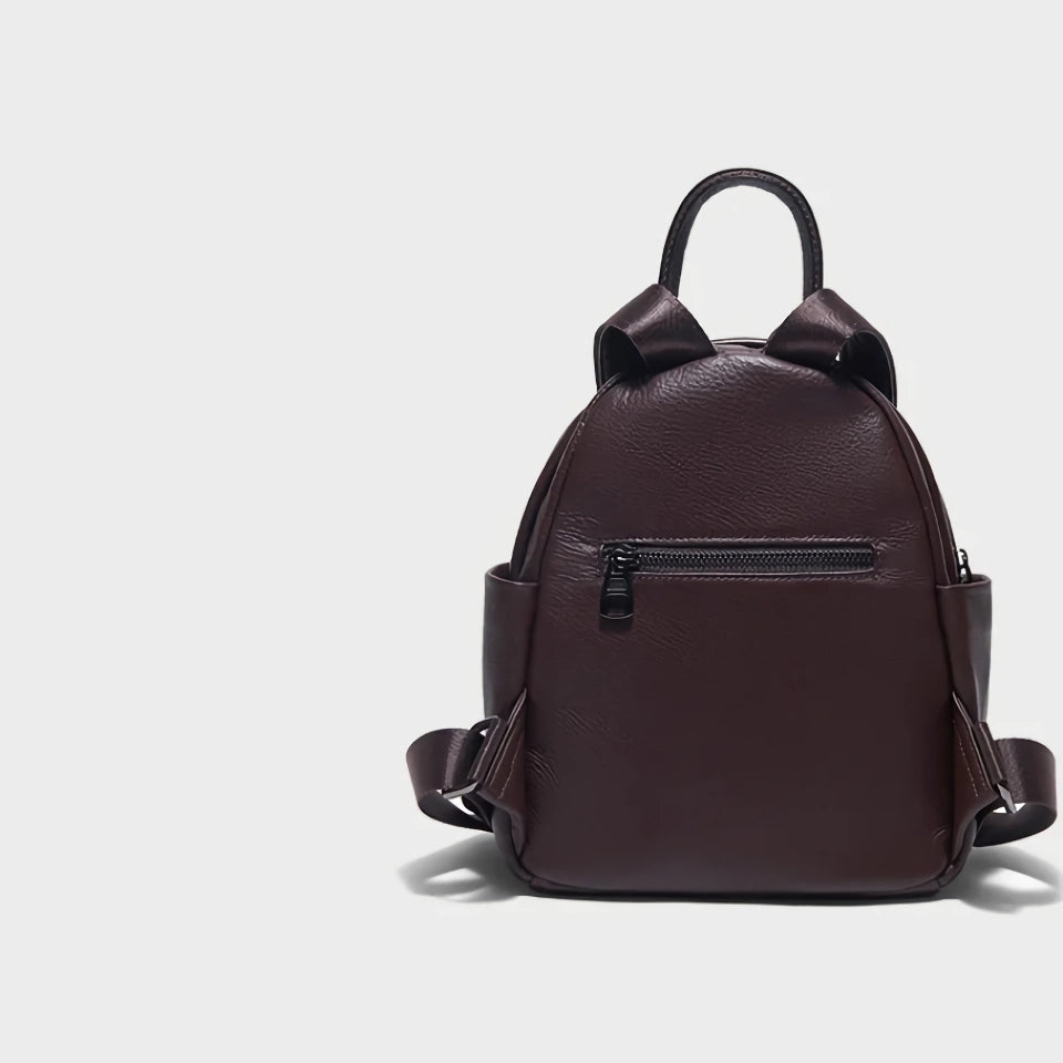 Elegante mochila de cuero color café oscuro para mujer: bolso de hombro doble de piel de vaca de primera calidad
