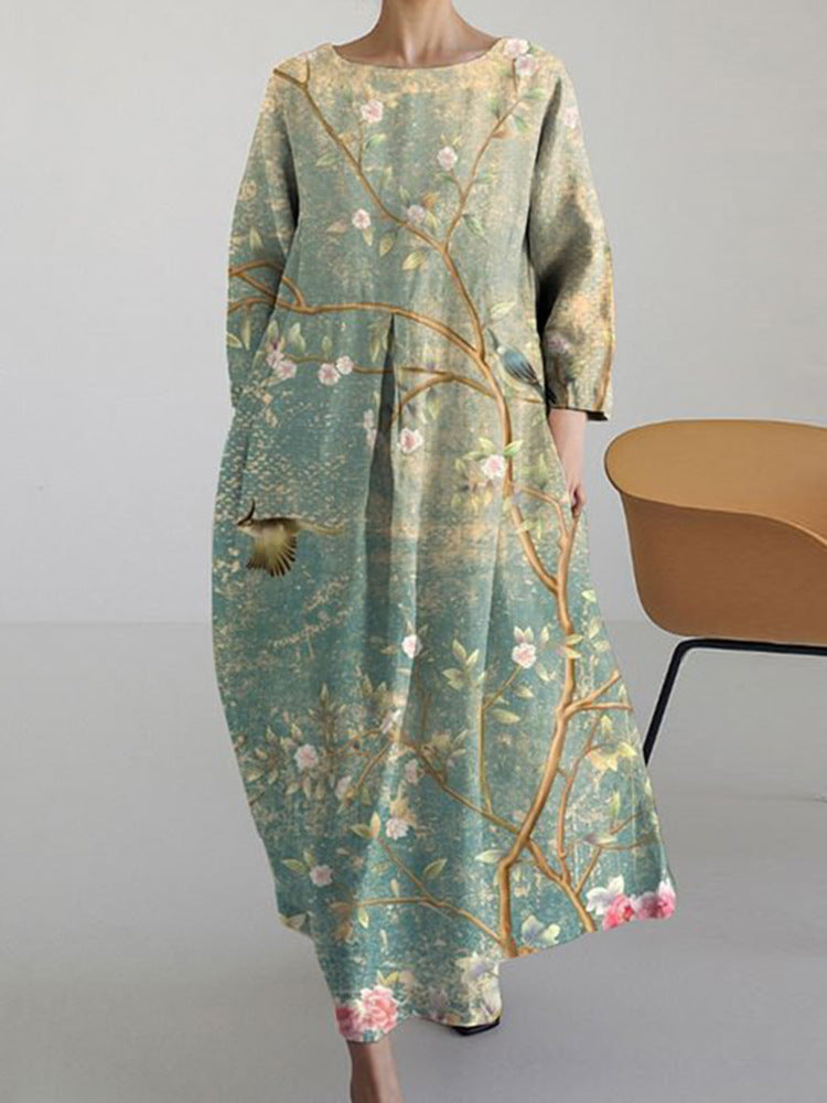 Vestido de otoño con mangas y cuello redondo en tallas grandes