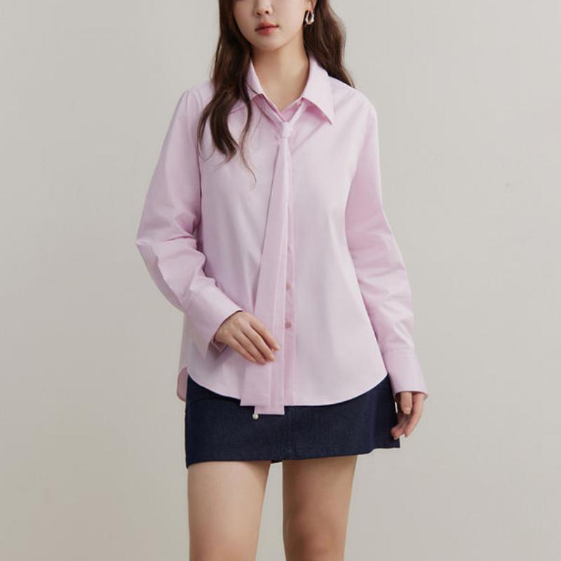 Elegante blusa de algodón egipcio de manga larga con cinta desmontable