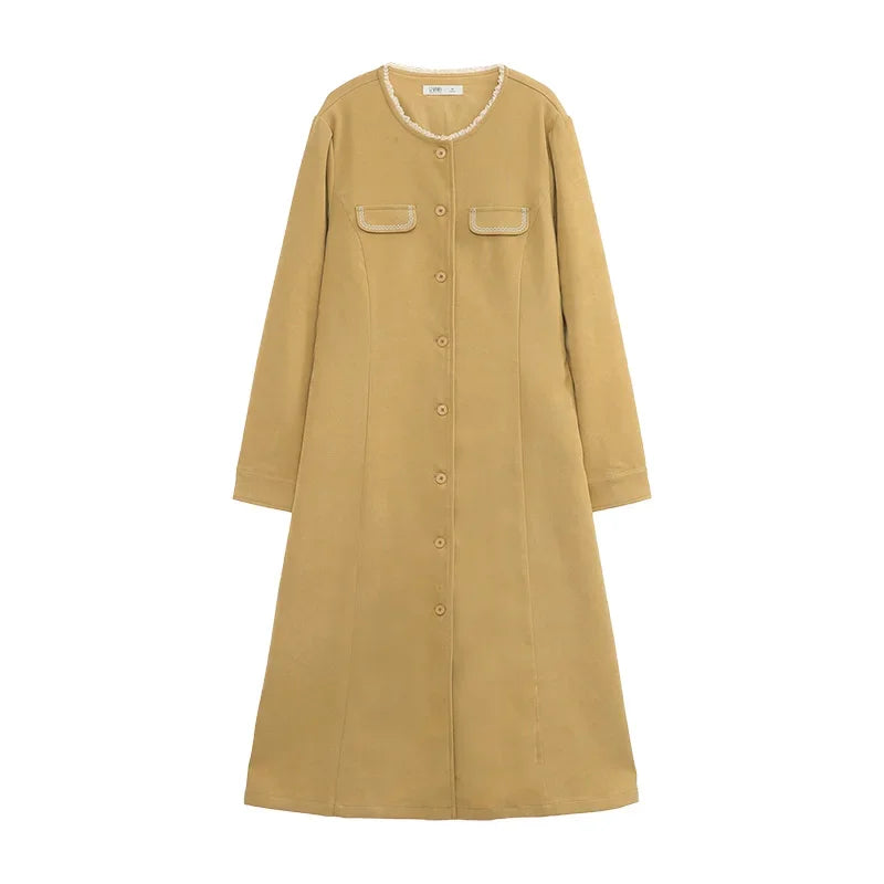 Elegante vestido de suéter de punto con cuello en V