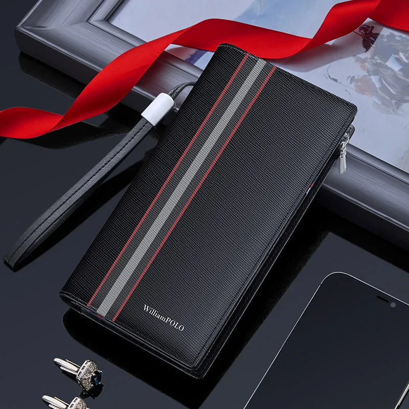 Lange Herrenbrieftasche aus Leder mit Multi-Kartenhalter und Handyfach