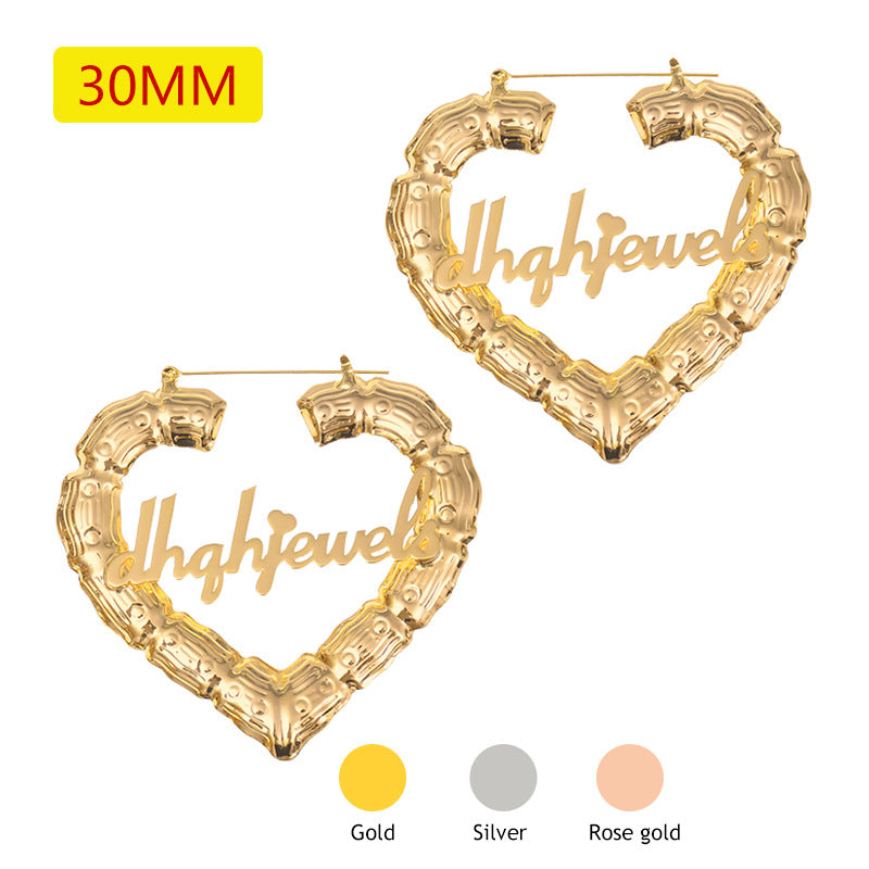 Alphabet Letter Bamboo Joint Exaggerated Big Ear Ring Peach Heart Earrings - Dazpy