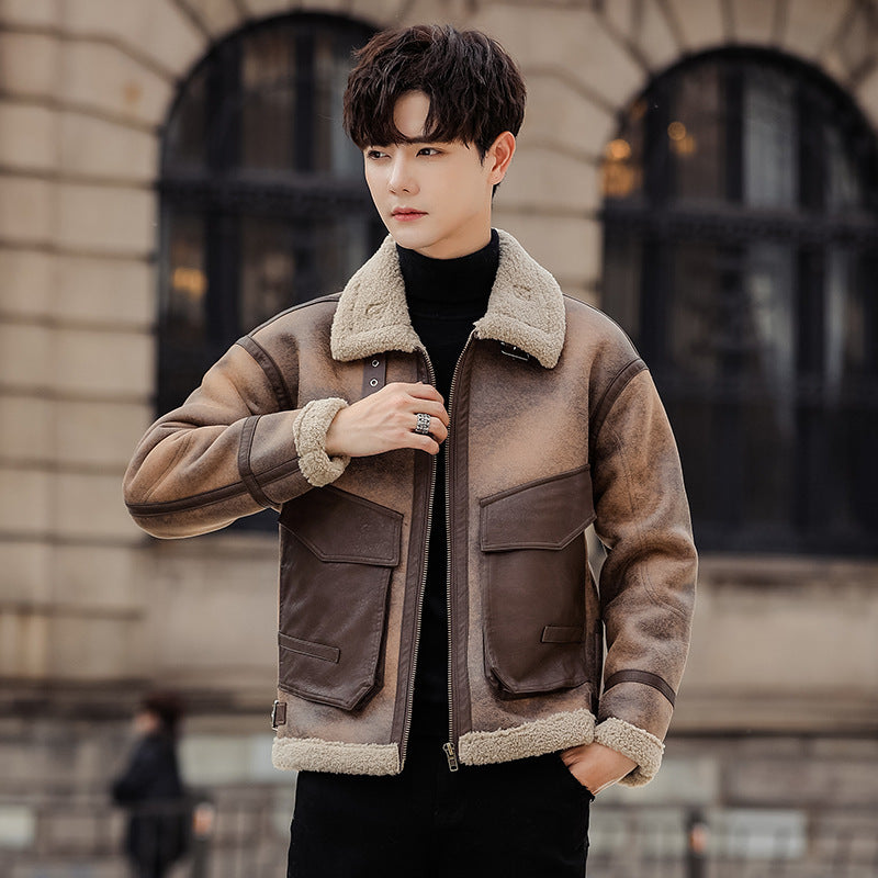 Abrigo casual de piel y cuero para hombre