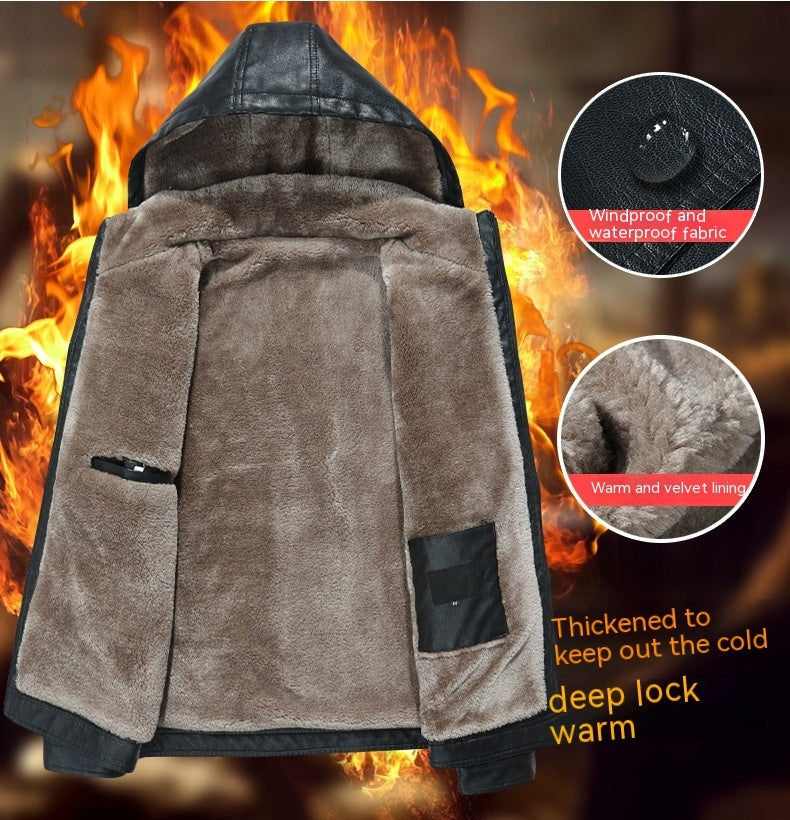 Herrenmode Lässiger Mantel mit Reißverschluss und Schlitztasche, Kapuze und Umlegekragen