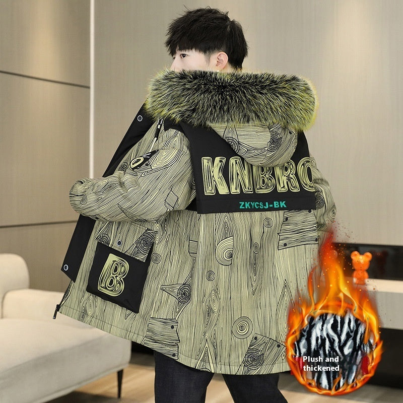 Farblich passender Wintermantel mit Kapuze und Fleecefutter für Herren