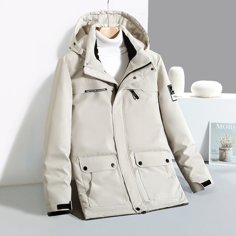Chaqueta de plumón de pato para hombre, de longitud media, gruesa, con cuello de piel grande