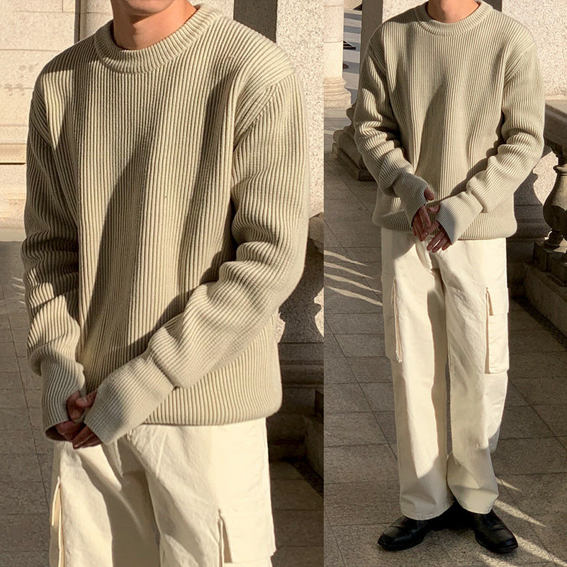 Nuevo abrigo de punto de cuello redondo holgado y moderno de estilo coreano