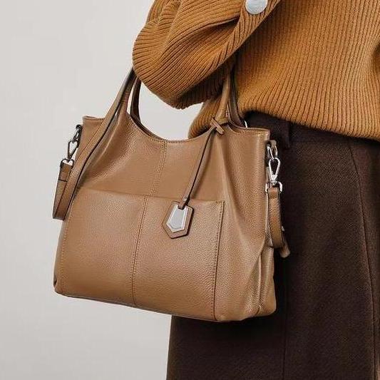 Bolso de mano de piel auténtica de gran capacidad para mujer