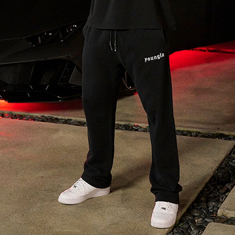 Pantalones deportivos de algodón para hombre, de corte recto, informales y de pierna ancha
