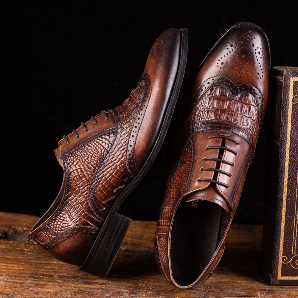 Oxford Men's Old Vintage Leather Shoes Pattern Leather Shoes Large Size - Dazpy