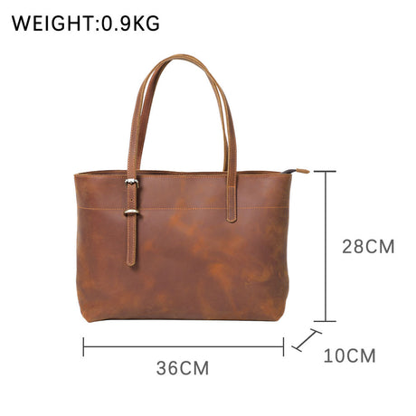 Simple First Layer Cowhide Tote Bag Retro Ladies Shoulder Bag - Dazpy