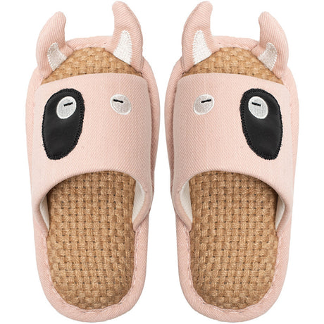 Cartoon Linen Slippers Cotton Hemp Japanese Summer Thick Soled Home Four Seasons Home Interior Fabric Antiskid Silent - Dazpy