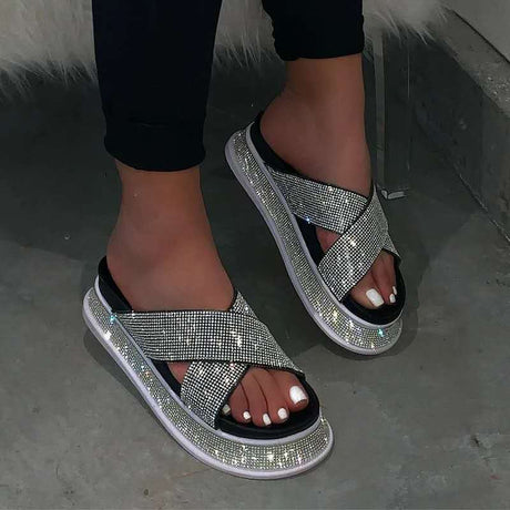 Large Size Women's Summer New Rhinestone Platform Sandals - Dazpy
