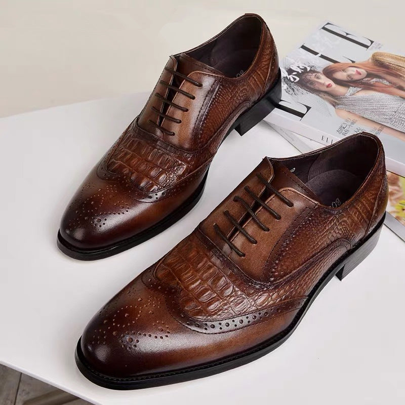 Oxford Men's Old Vintage Leather Shoes Pattern Leather Shoes Large Size - Dazpy