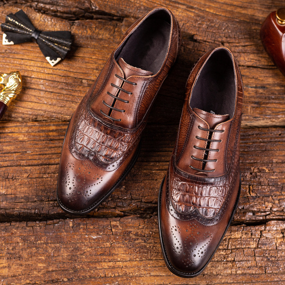 Oxford Men's Old Vintage Leather Shoes Pattern Leather Shoes Large Size - Dazpy