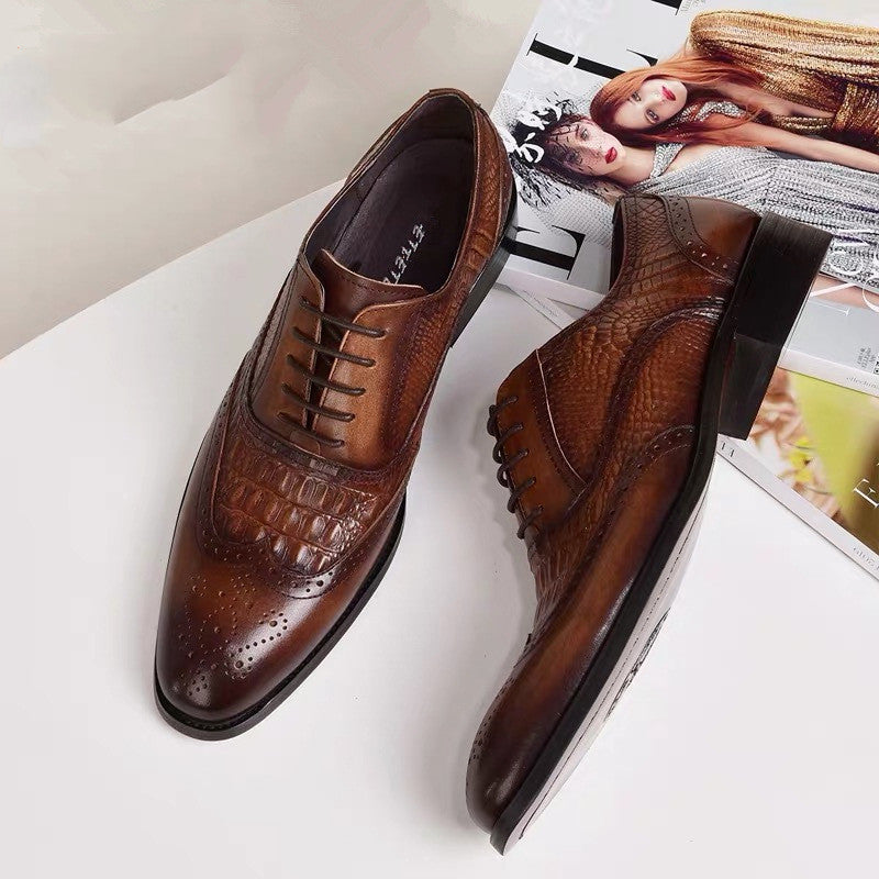Oxford Men's Old Vintage Leather Shoes Pattern Leather Shoes Large Size - Dazpy