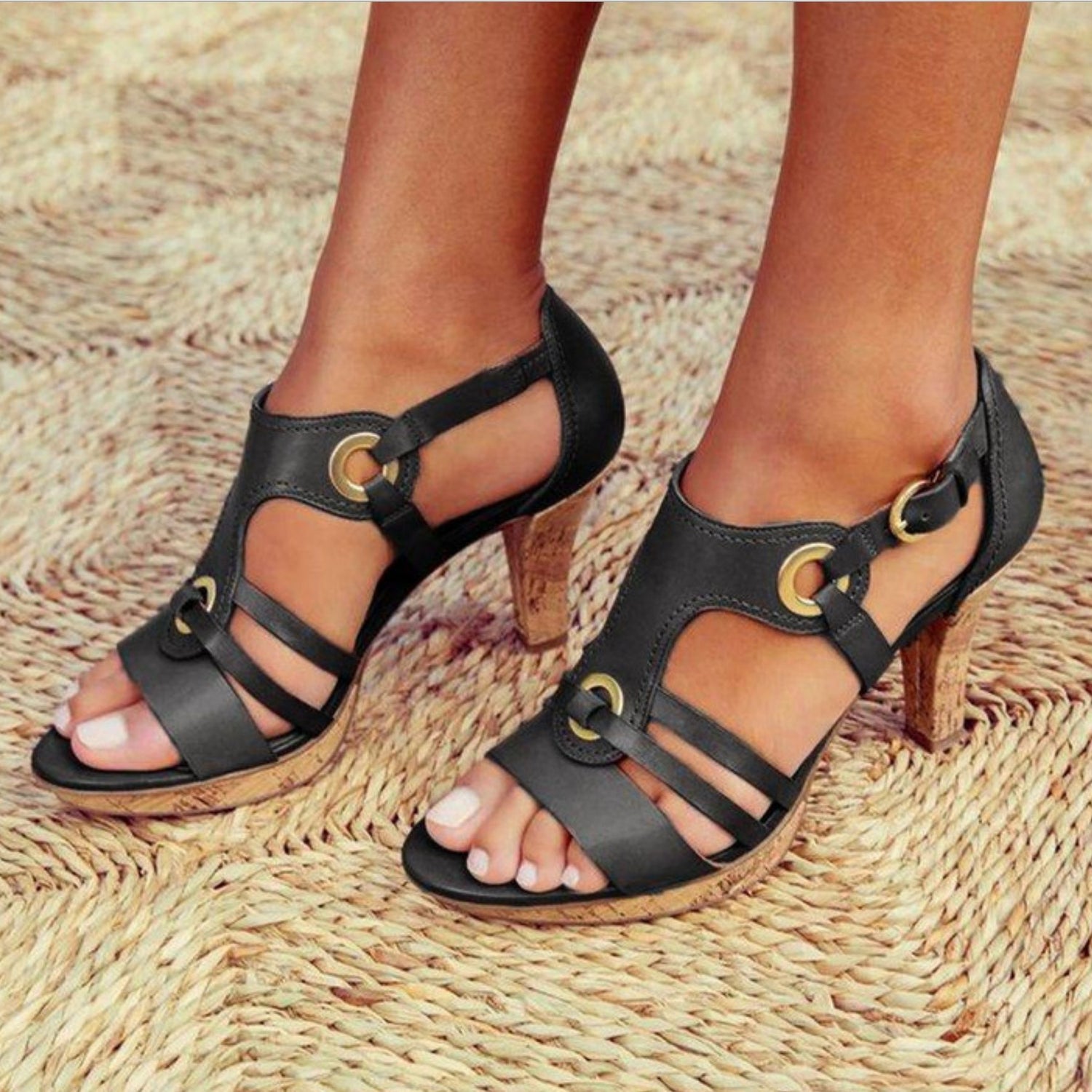 Chic Solid Color Bag with Fish Mouth Women's Sandals - Dazpy
