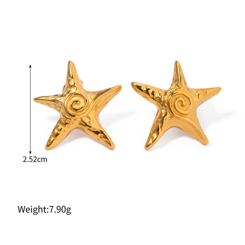 18K Gold Plated Stainless Steel Star Spiral Stud Earrings - Waterproof, Vintage-Inspired Chic