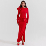 Elegant Red O-Neck Backless Bow Maxi Dress