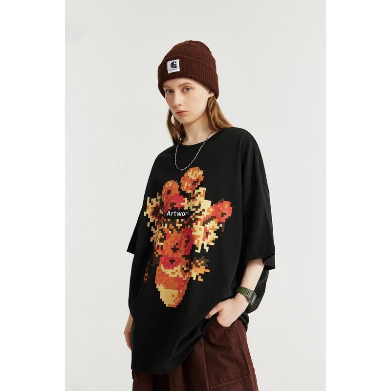 T-Shirt mit metallischem Sonnenblumen-Print