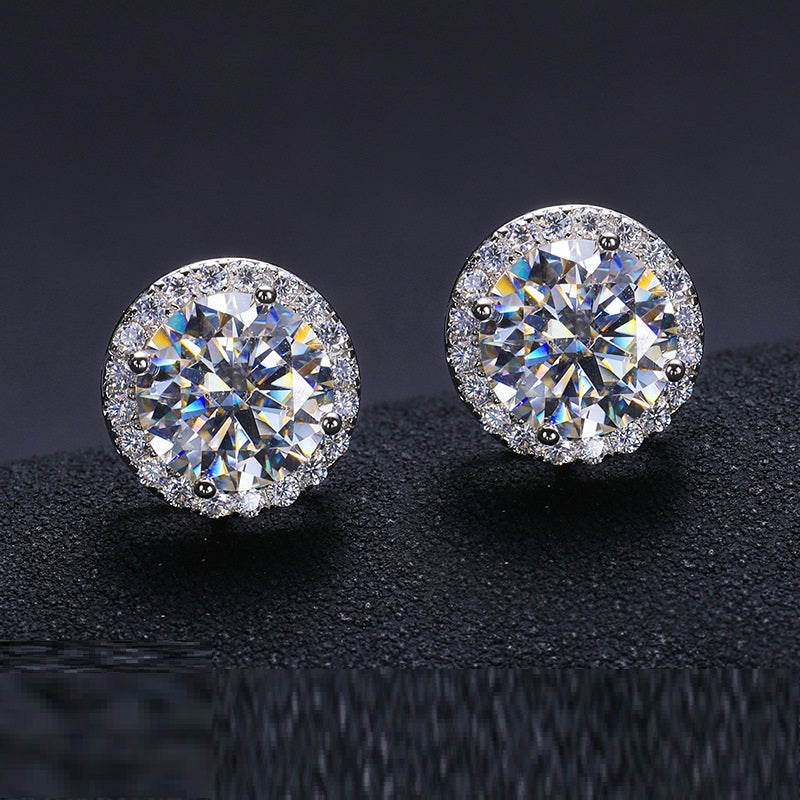 S925 Sterling Silver D Color Moissanite Classic Rock Sugar Earrings - Dazpy