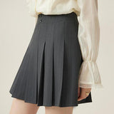 High-Waist Grey Pleated Skirt for Women