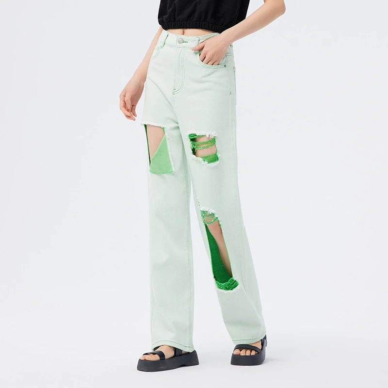 Sommerliche Bright Line Jeans mit weitem Bein für Damen