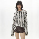 Women's Striped Knit Pullover with Hollow Accents