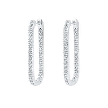 Women's Sterling Silver Geometric U Shape Full Diamond Earrings - Dazpy