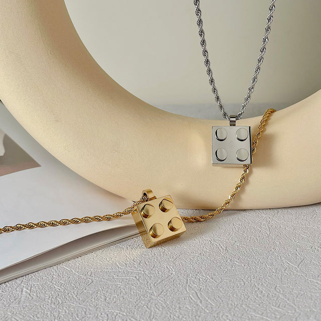 Square Building Block Pendant New Year Gift Necklace - Dazpy