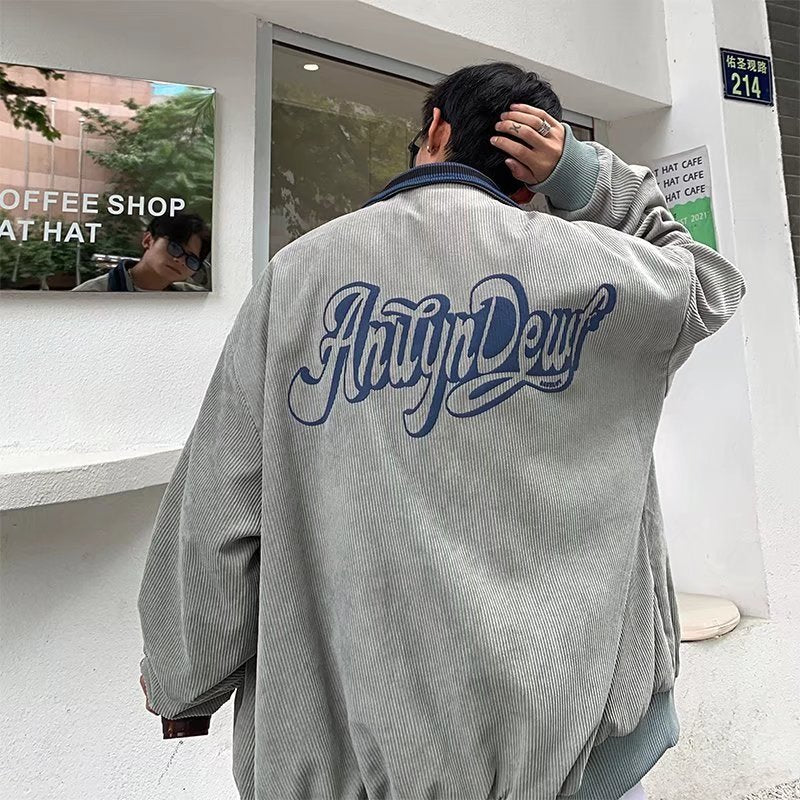 Corduroy Printed Baseball Uniform Loose Jacket