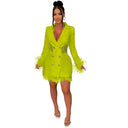 Women's V-Neck Long-Sleeve Tassel Midi Dress