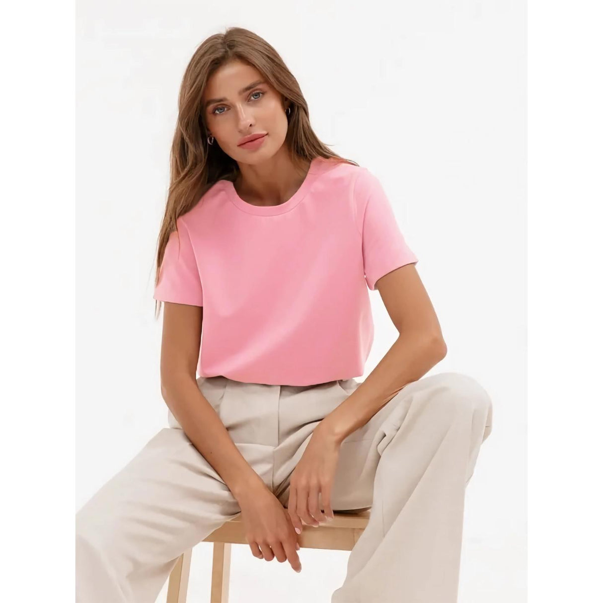 Summer Cotton Essential Women's T-Shirt - Classic Solid Color, Loose Fit, Short Sleeve