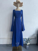 Women's Chiffon Ruffle Bell-Sleeve Long Dress