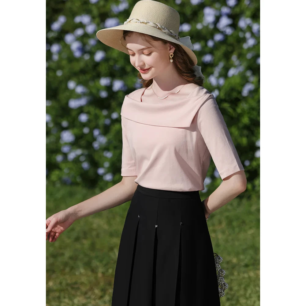 Elegant Square Neck Half-Sleeve T-Shirt for Women