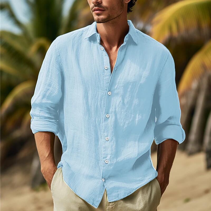 Camisa casual de color sólido de talla grande para hombre