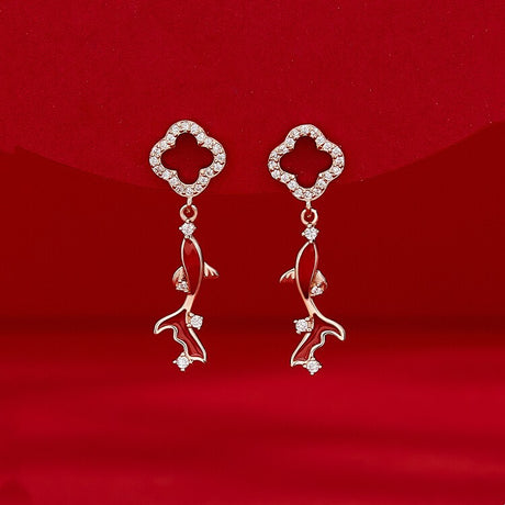 Women's Four-leaf Clover Koi Earrings - Dazpy