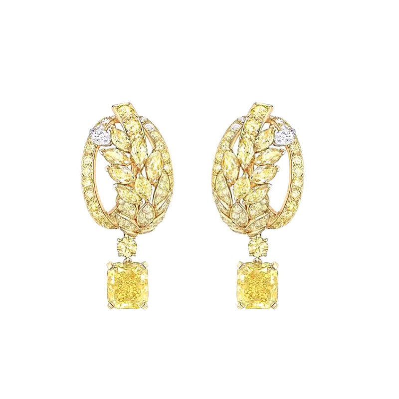 Female Silver Needle Yellow Diamond Wheat Ear Earrings - Dazpy