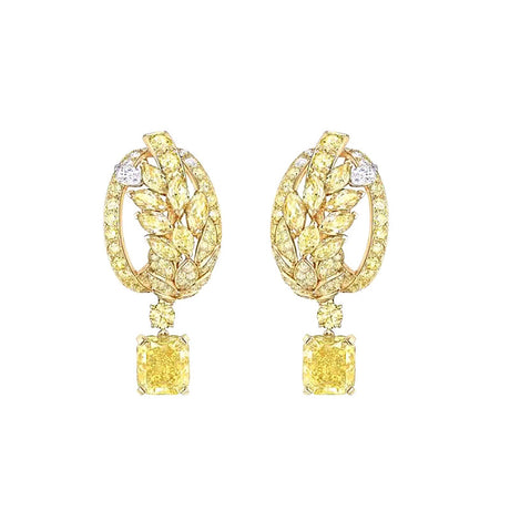 Female Silver Needle Yellow Diamond Wheat Ear Earrings - Dazpy