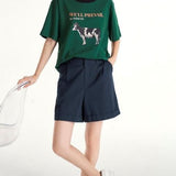 Summer Casual Knee-Length Wide Leg Shorts with Cat Embroidery