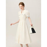 Summer Chic Vintage-Inspired Polo Collar Mid-Calf Dress