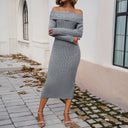 Women's Grey Off-Shoulder Long-Sleeve Dress