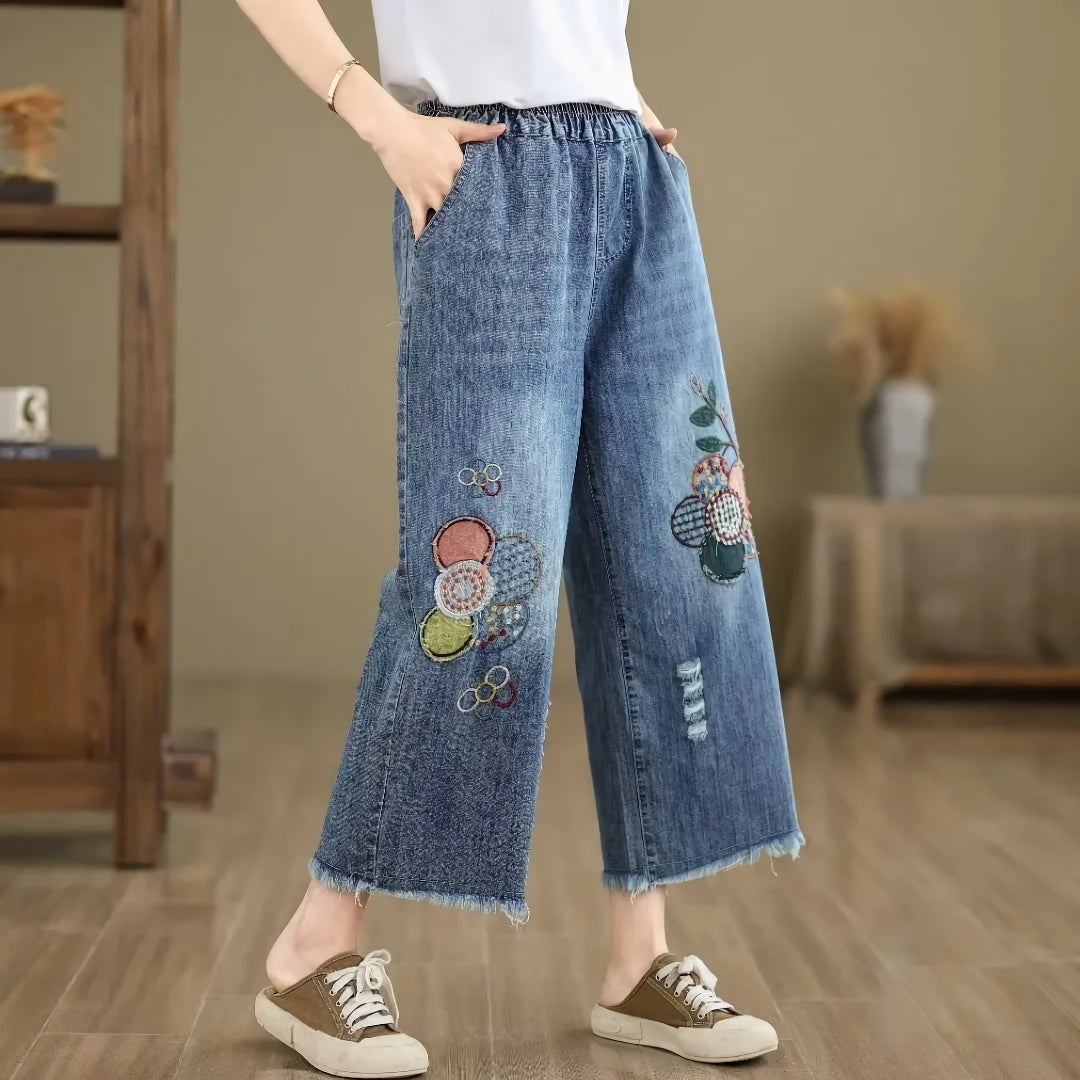 Floral Embroidered Vintage Jeans for Women