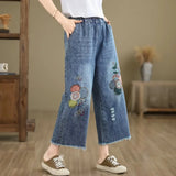 Floral Embroidered Vintage Jeans for Women