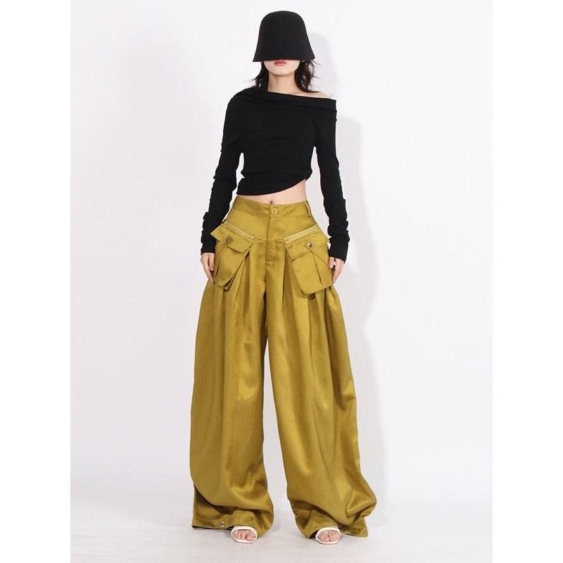 High Waist Solid Casual Wide Leg Pants